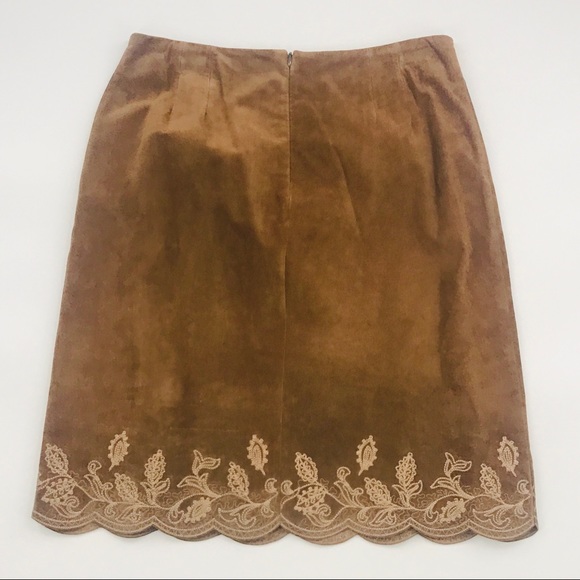Lord & Taylor Brown Suede Scalloped Lined Skirt - Picture 7 of 8